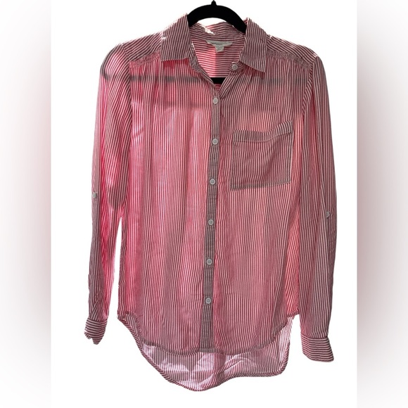 beachlunchlounge Red and White Striped Button Down Shirt - Picture 1 of 4